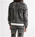 AMIRI - Leather-Trimmed Bandana-Print Fleece Jacket - Black