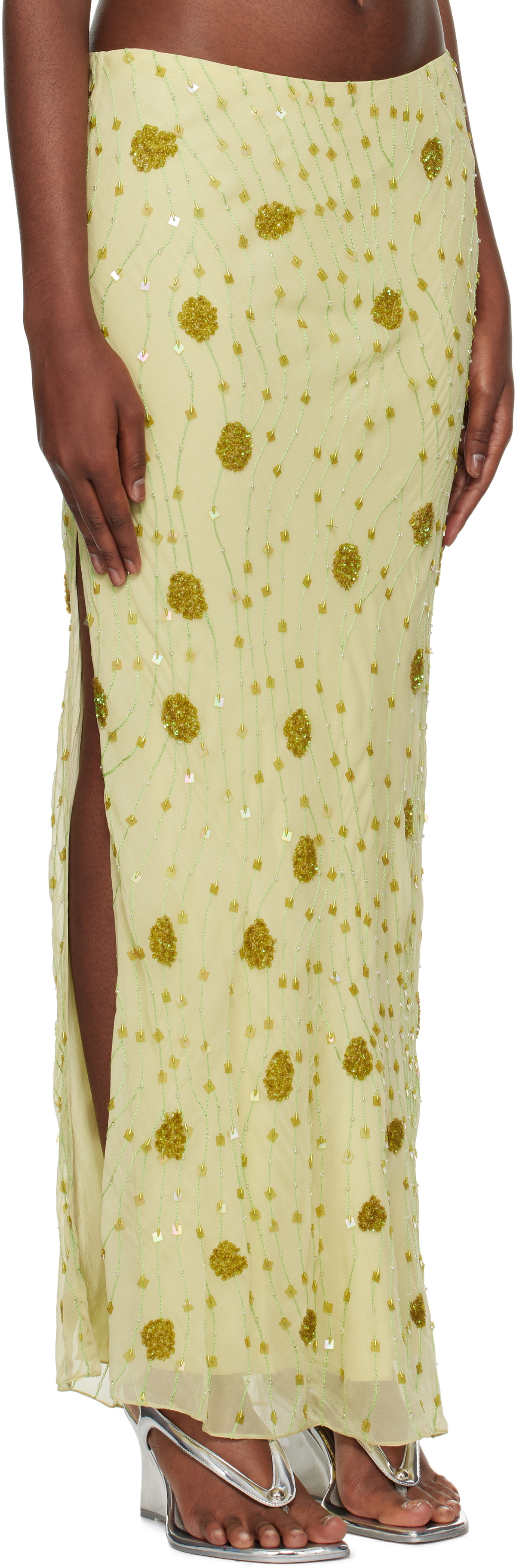 Mirror Palais Green Beaded Maxi Skirt