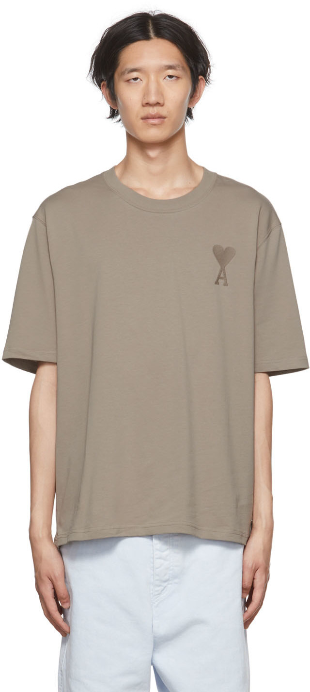 AMI Paris Taupe Ami de Cœur T-Shirt AMI