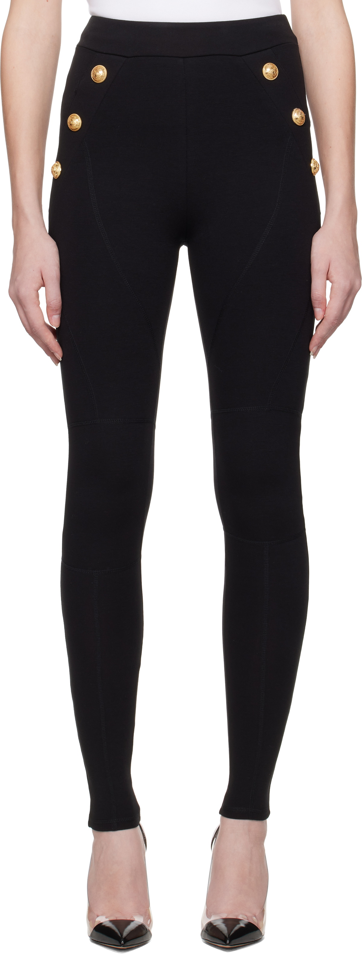 Balmain Black Viscose Zipped Leggings Balmain