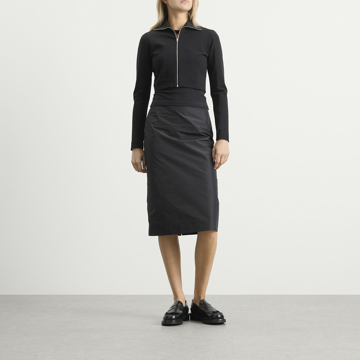 Jil Sander Women's Zip Up Jacket with Ribbed Collar in Black
