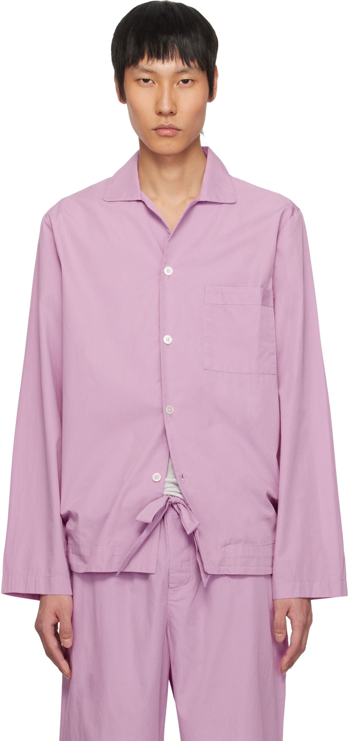 Tekla Purple Poplin Long-Sleeved Pyjama Shirt