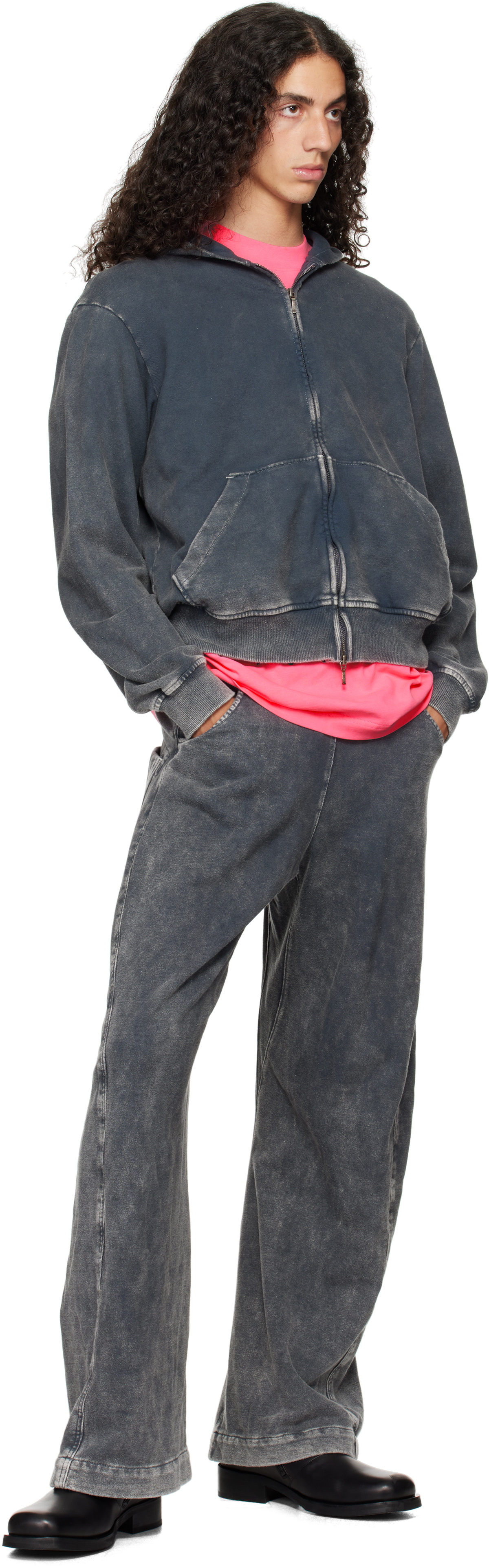 【Omar Afridi】 Shabby Full Zipped Hoodie Gray Shabby Full Zipped Hoodie by Omar Afridi on Sale