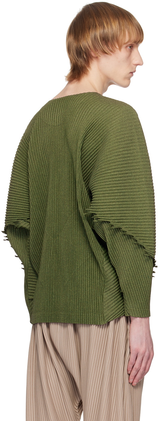 HOMME PLISSE ISSEY MIYAKE オムプリッセ SERRATE HOMME PLISSÉ ISSEY MIYAKE Green Serrate Long Sleeve T-Shirt Homme