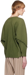 HOMME PLISSÉ ISSEY MIYAKE Green Serrate Long Sleeve T-Shirt