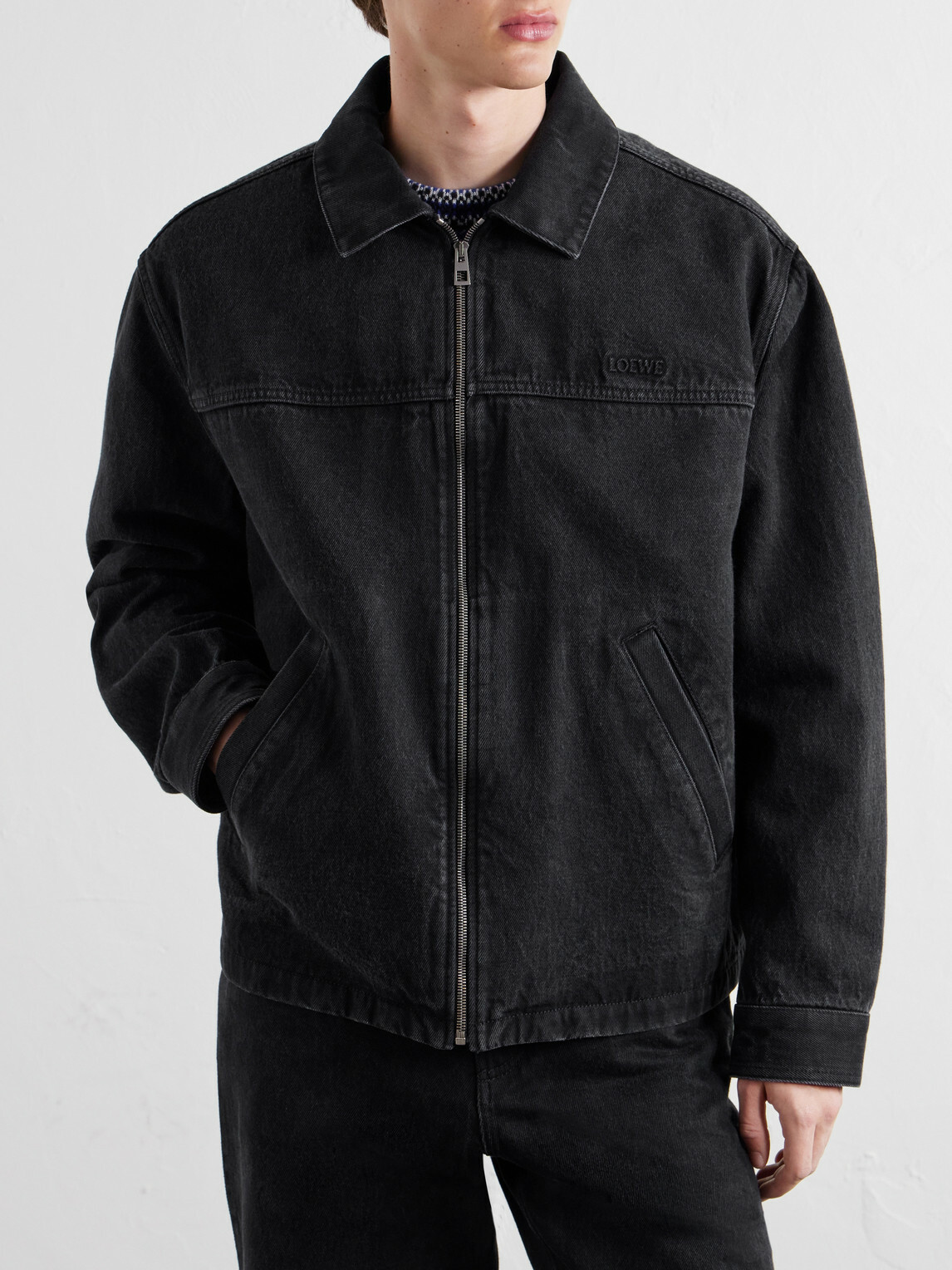 LOEWE - Logo-Embossed Paneled Denim Jacket - Black