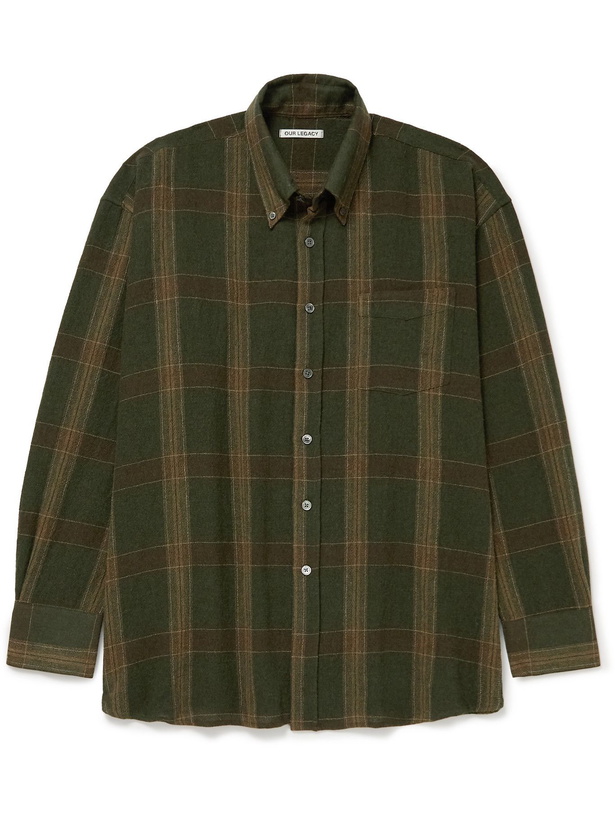 Photo: Our Legacy - Borrowed Button-Down Collar Checked Flannel Shirt - Green