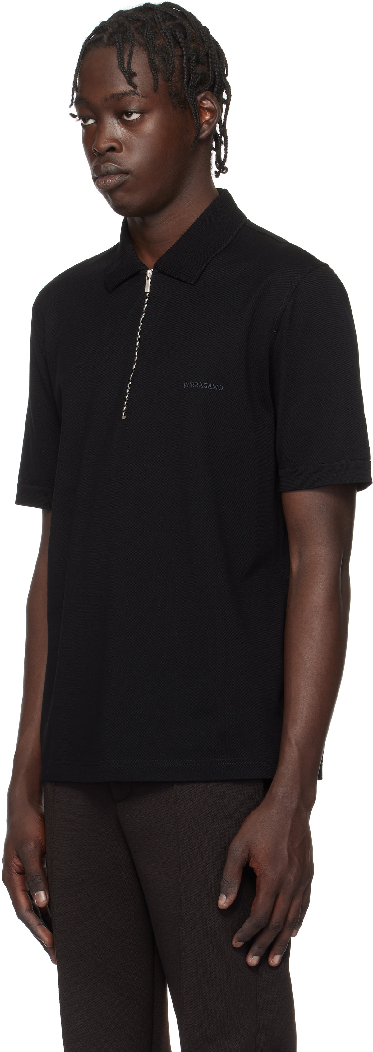 Ferragamo Black Zip Collar Polo