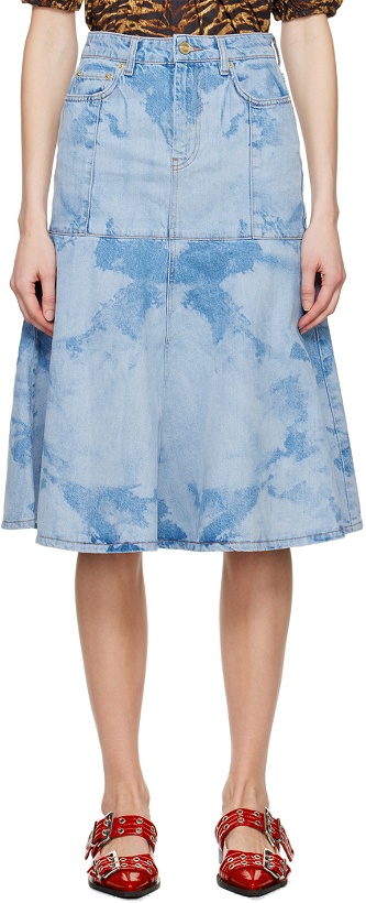 Photo: GANNI Blue Flared Denim Midi Skirt