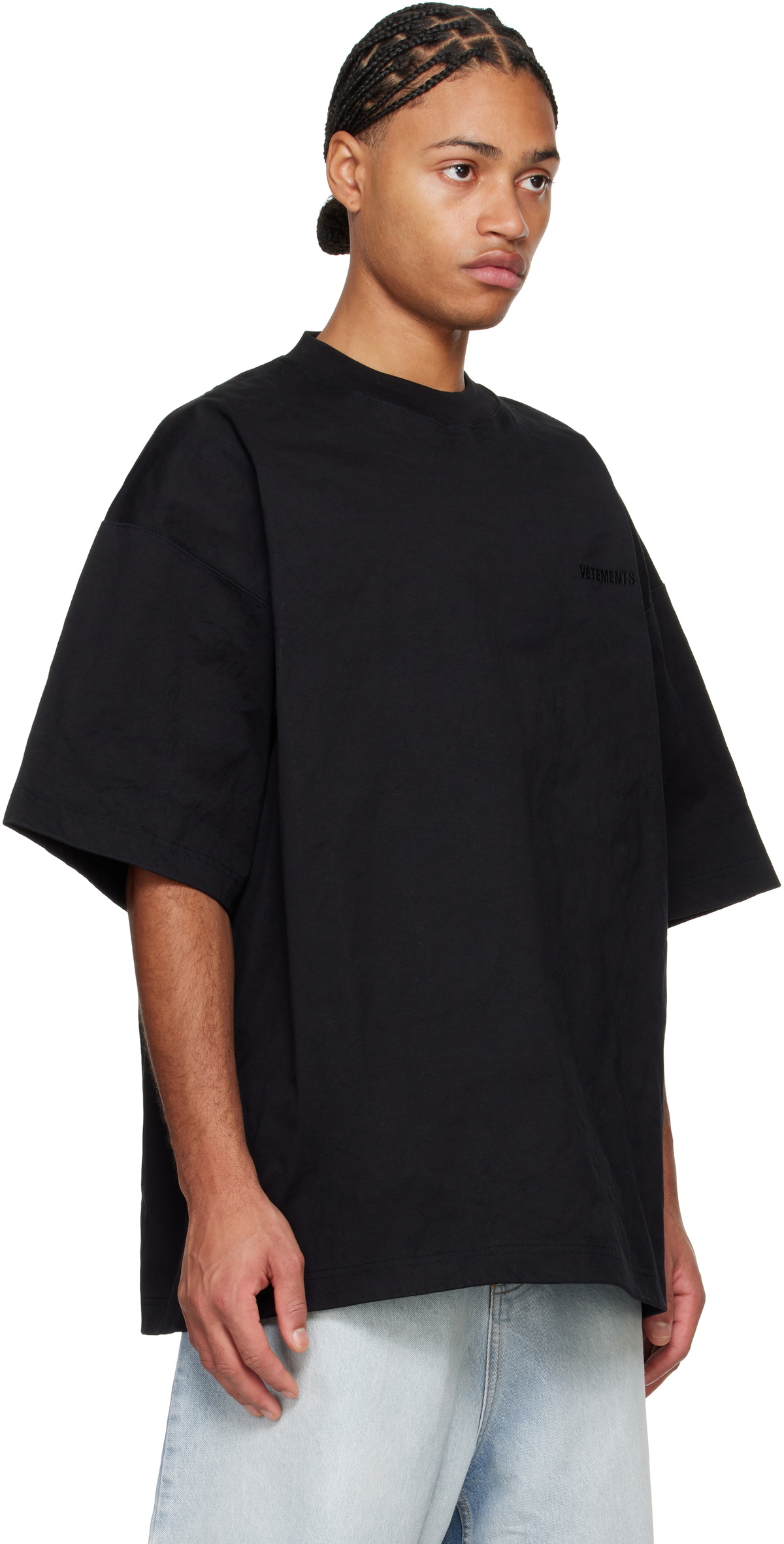 VETEMENTS Black Metalized Wrinkled 'Your Basic' T-shirt Vetements