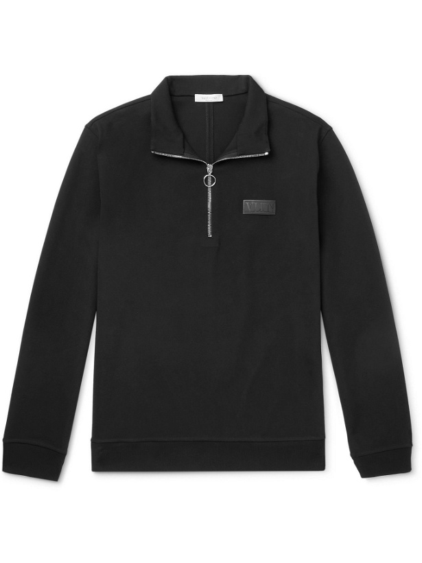 Photo: VALENTINO - Logo-Appliquéd Jersey Half-Zip Sweatshirt - Black