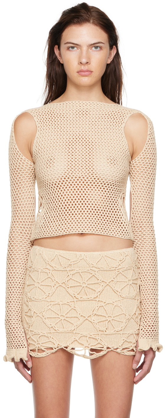 nastyamasha SSENSE Exclusive Beige Crocheted Sweater