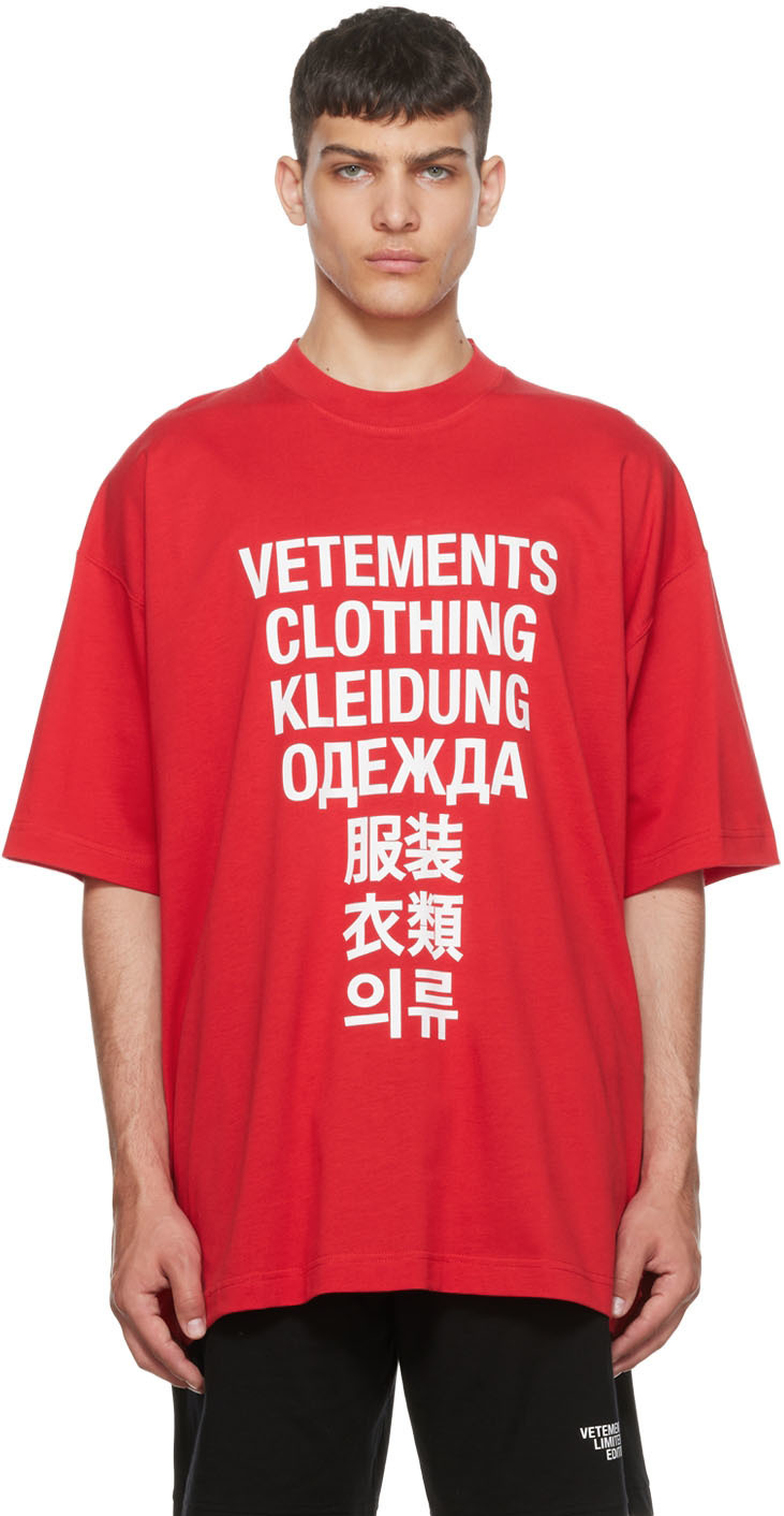 VETEMENTS Red 'Vetements Translation' T-Shirt Vetements