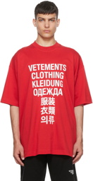 VETEMENTS Red 'Vetements Translation' T-Shirt