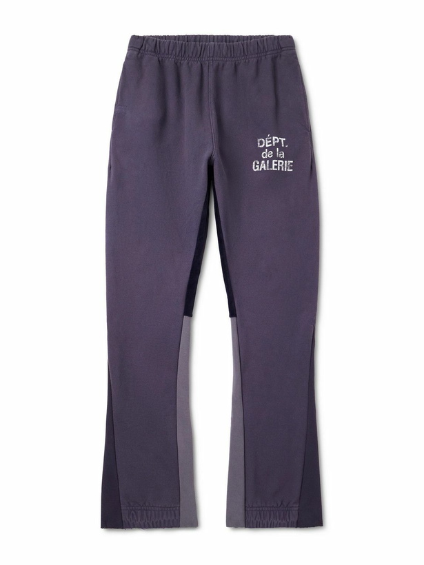 Photo: Gallery Dept. - Flared Panelled Logo-Print Cotton-Jersey Sweatpants - Blue