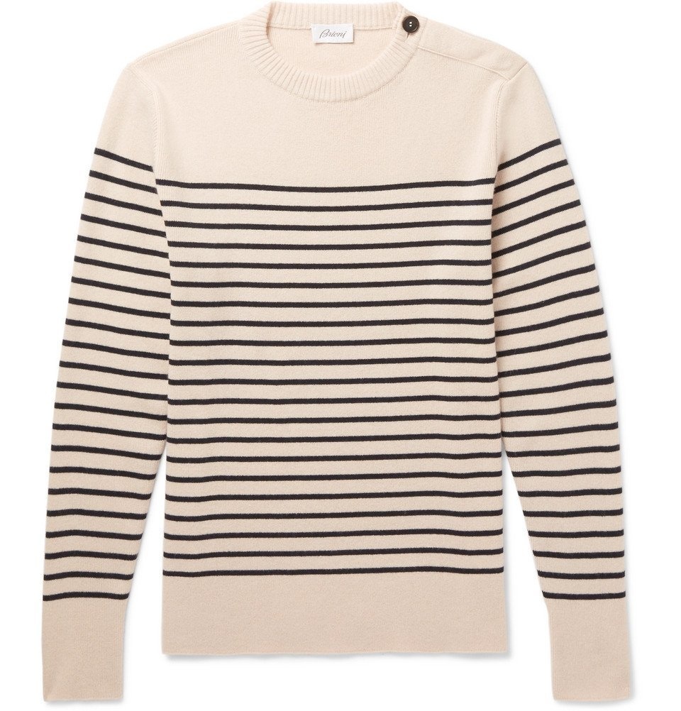 Brioni - Striped Cashmere Sweater - Men - Cream Brioni