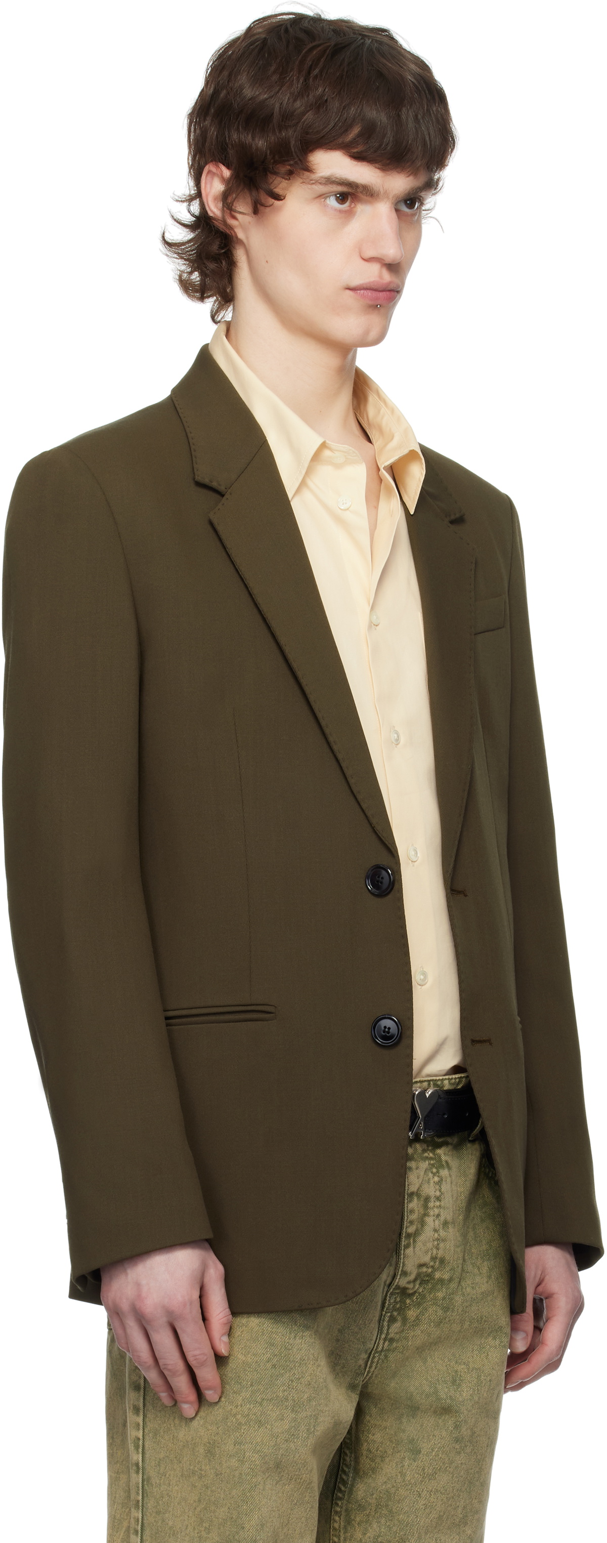 AMI Paris Khaki Wool Semi-Lined Blazer