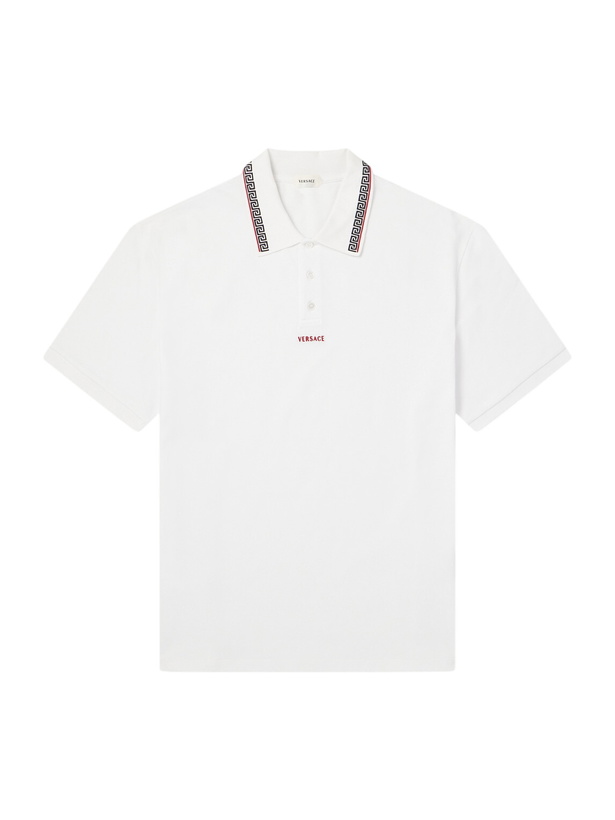 Photo: Versace - Logo-Embroidered Cotton-Piqué Polo Shirt - White