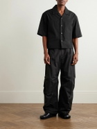 Amomento - Cropped Convertible-Collar Poplin Shirt - Black
