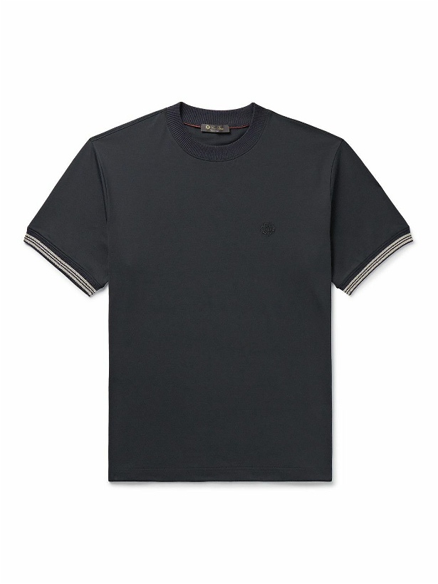 Photo: Loro Piana - Logo-Embroidered Cotton-Jersey T-Shirt - Blue