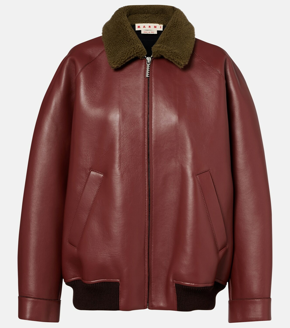Marni Shearling-trimmed leather blouson jacket