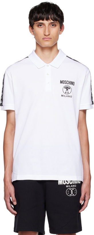 Photo: Moschino White Double Question Mark Polo