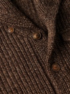 RRL - Shawl-Collar Suede-Trimmed Ribbed Wool, Cotton and Linen-Blend Cardigan - Brown
