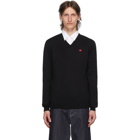 Comme des Garcons Play Black and Red Heart Patch V-Neck Sweater