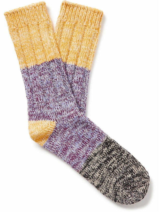 Photo: Thunders Love - Yellow Love Colour-Block Recycled Cotton-Blend Socks