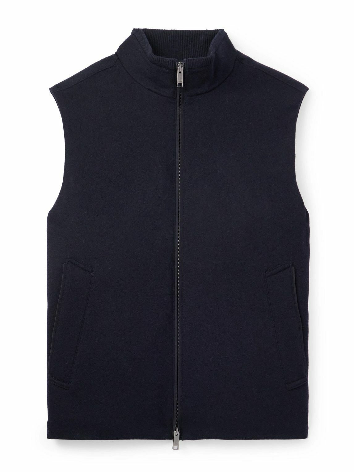 Zegna - Slim-Fit Leather-Trimmed Oasi Cashmere Down Gilet - Blue