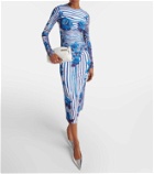 Jean Paul Gaultier Striped floral jersey midi dress