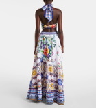 Camilla Printed linen maxi skirt