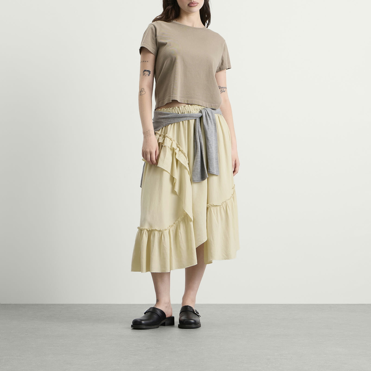 YMC Women's Draped Midi Skirt in Shell
