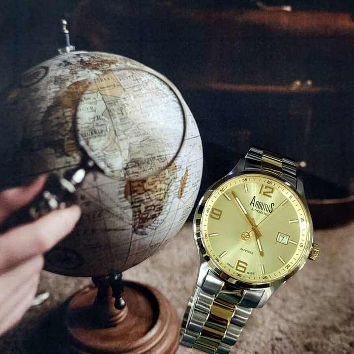 Photo: Arbutus Swiss-made Collection Automatic Gold Dial Mens Watch ARS1613TGGS