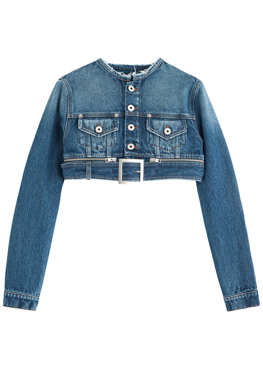 Jean Paul Gaultier Cropped Belted Denim Jacket Blue