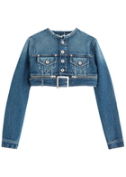 Jean Paul Gaultier Cropped Belted Denim Jacket Blue
