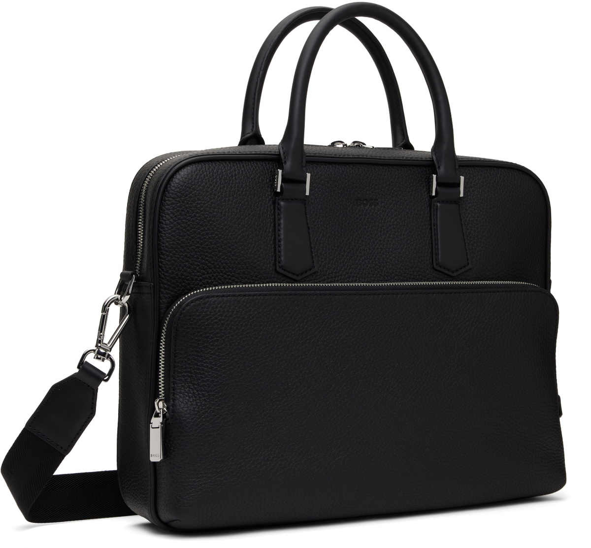 BOSS Black Leather Embossed Logo Briefcase