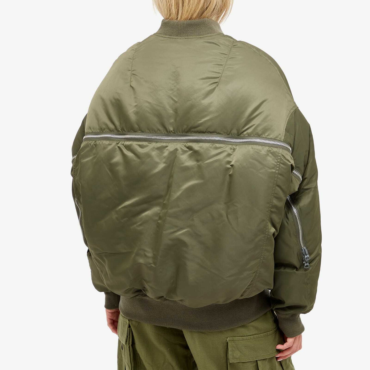 R13 Women s Zip Out Down Bomber Jacket in Olive R13