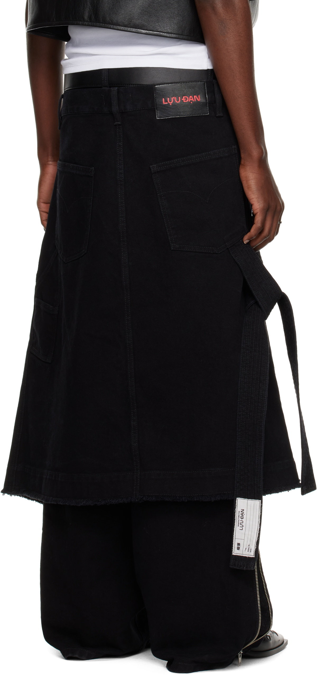 LU'U DAN Black Apron Denim Skirt