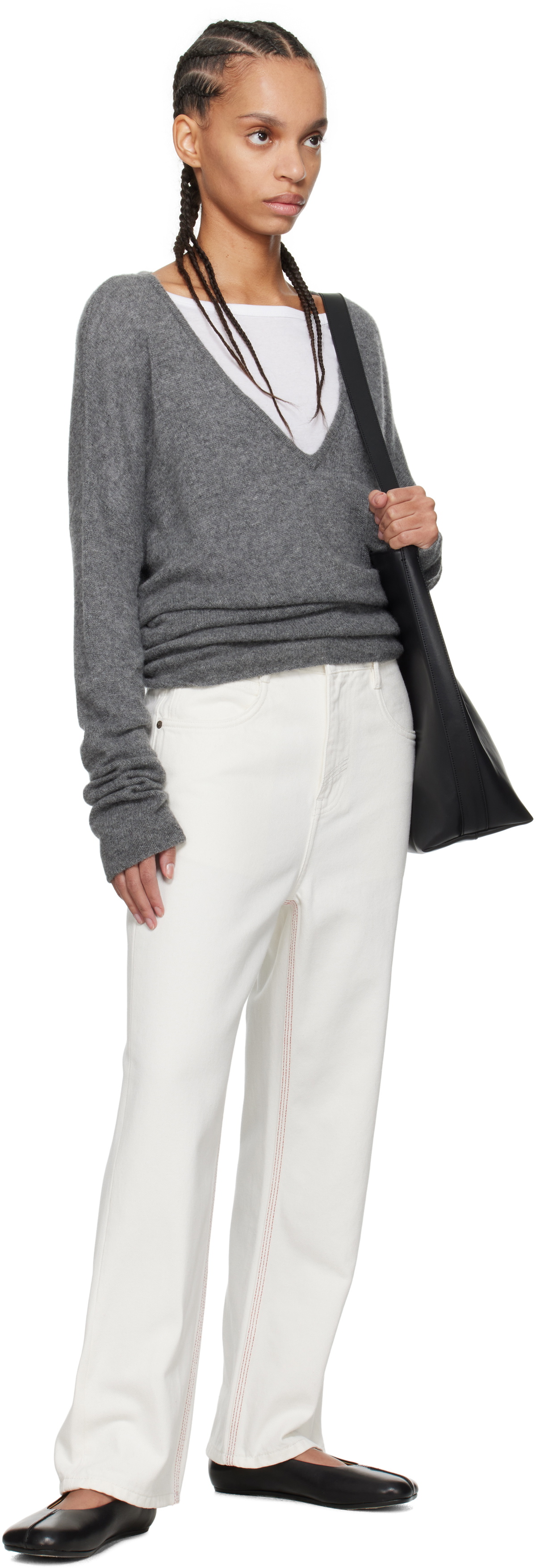 Fax Copy Express White Red Stitch Straight Jeans