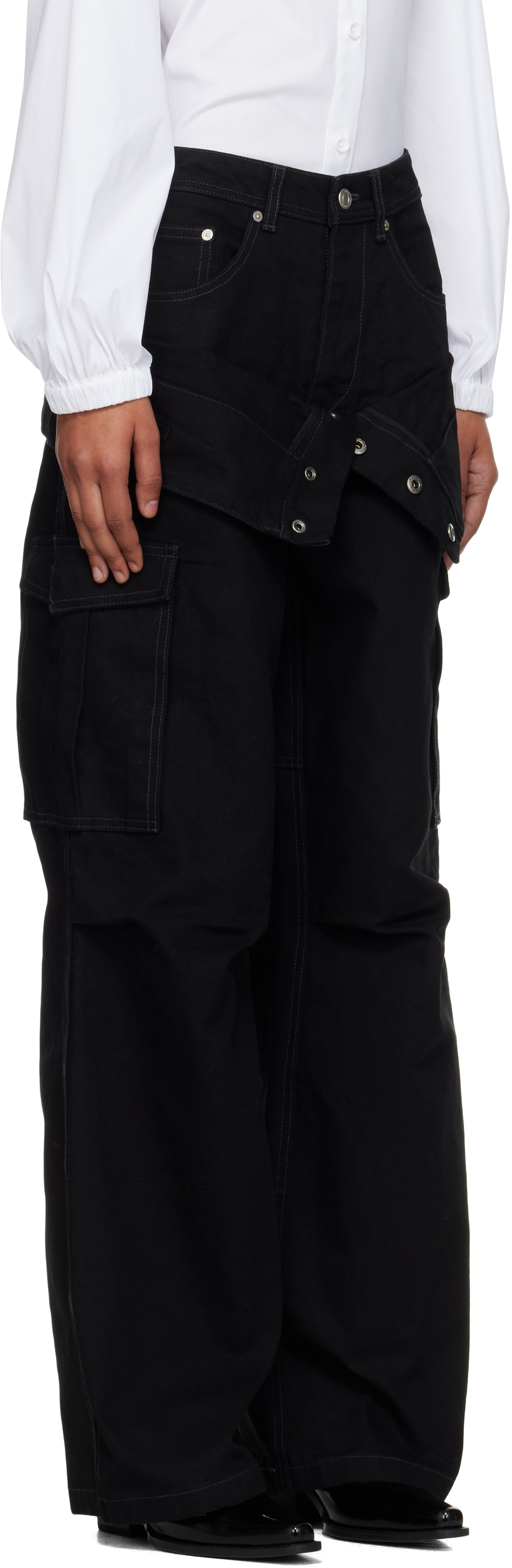 Andersson Bell Black Double Waist Work Wide-Leg Cargo Pants