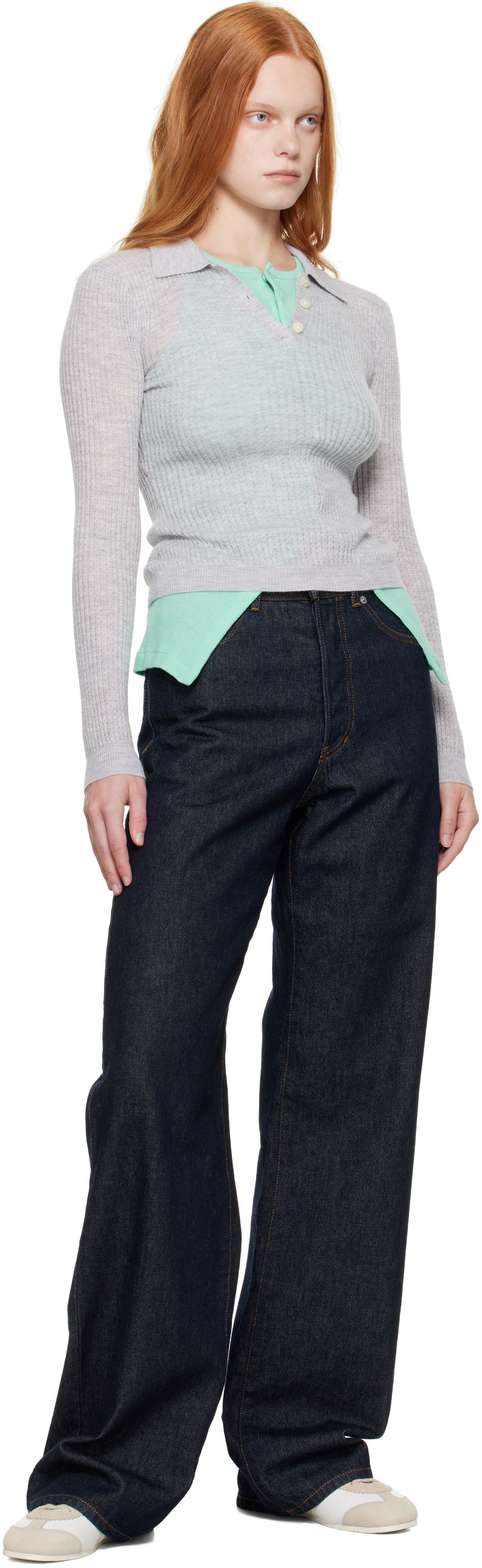 Guest in Residence Gray LS Shrunken Polo