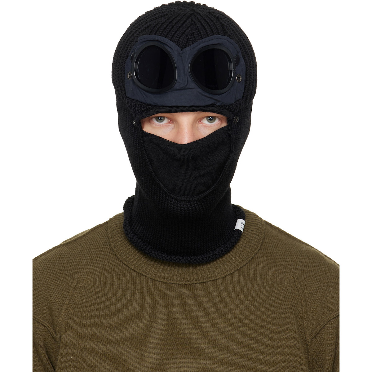 C.P. Company Black Extrafine Merino Wool Goggle Balaclava