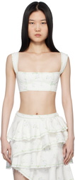 Yuhan Wang SSENSE Exclusive White Floral Print Denim Top