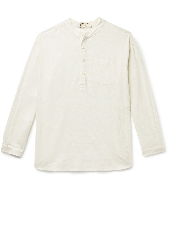 Photo: SMR Days - Jondal Grandad-Collar Cotton and Linen-Blend Jacquard Half-Placket Shirt - Neutrals