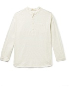 SMR Days - Jondal Grandad-Collar Cotton and Linen-Blend Jacquard Half-Placket Shirt - Neutrals