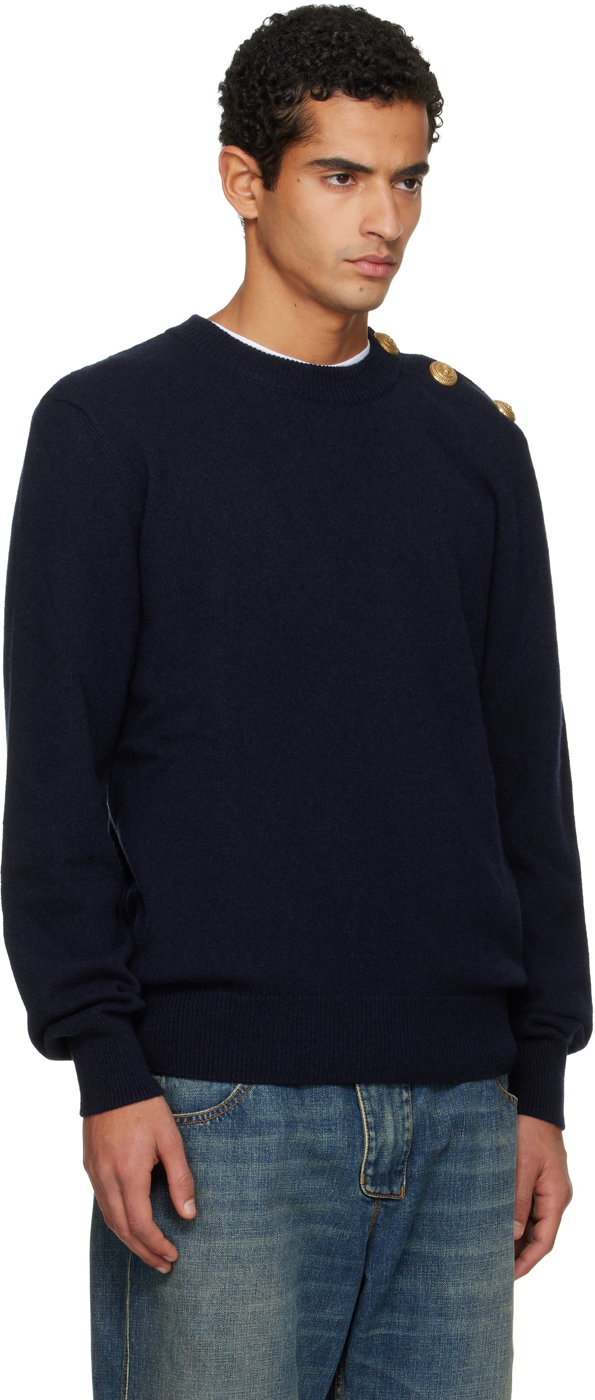 Balmain Navy Eco-Cashmere Sweater