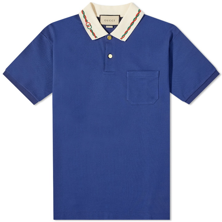 Photo: Gucci Men's Logo Collared Polo Shirt in Navy