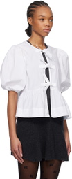 GANNI White Cotton Poplin Peplum Tie Blouse