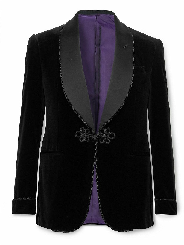 Photo: Ralph Lauren Purple label - Astaire Shawl-Collar Satin-Trimmed Cotton-Velvet Tuxedo Jacket - Black